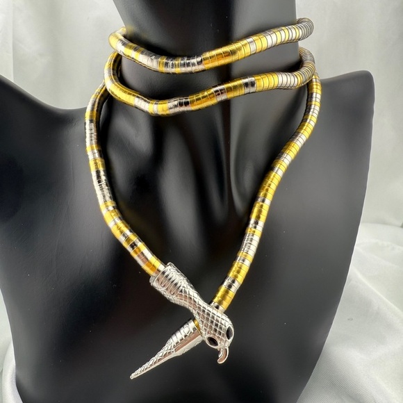 Serpentine Serpent Snake Gold and Silver Wrap Necklace